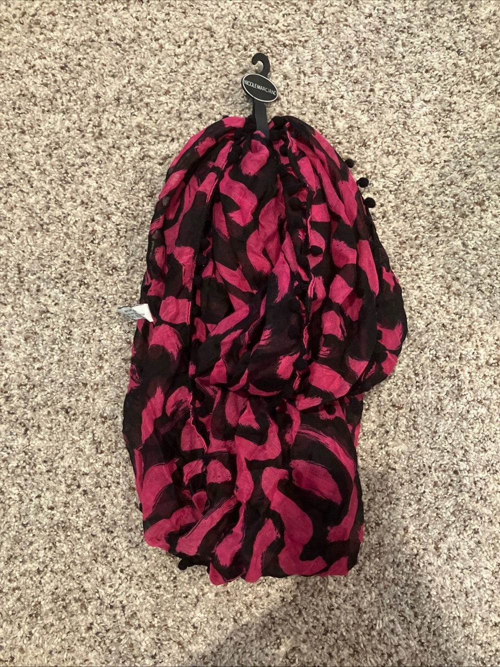 Nicole Marciano Infinity Scarf – Pink & Black Abstract Print NWOT